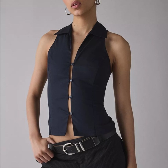 NWT Urban Outfitters Party Girl Cotton-Blend Button Down Sleeveless Shirt - Picture 1 of 9